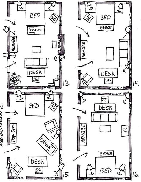 Large Bedroom Layout, Long Bedroom, Bedroom Furniture Placement, Bedroom Layout Design, Arranging Bedroom Furniture, Bedroom Arrangement, Bedroom Furniture Layout, Murphy Bed Ideas, Small Bedroom Furniture