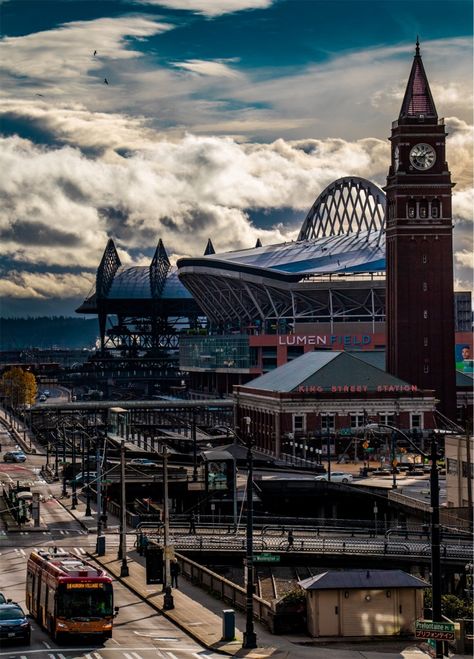 ♥ The Lumen Field and King Street Station Seattle WA photograph Lumen Field, Nice Images, Seattle Seahawks Football, Nfl Stadiums, Seattle City, Seattle Sports, Portland Timbers, Seahawks Football, Seattle Sounders Fc