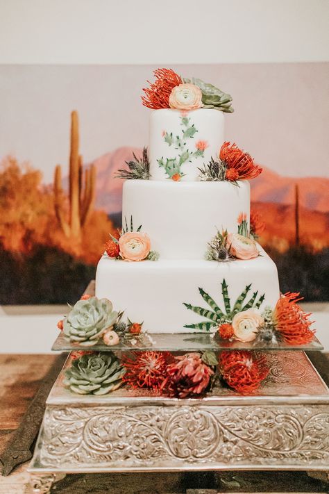 Wedding Traditions Unique, Outdoor Wedding Cake, Succulent Wedding Cakes, Southwestern Wedding, Succulent Cake, Cactus Cake, Cactus Wedding, Hand Painted Cakes, Traditional Wedding Cake