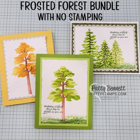 Su Frosted Forest Cards, Stampin Up Frosted Forest Cards, Cards With Trees, Patty Bennett, Frosted Tree, Guy Cards, Ink Blending, Free Stamps, Stampin Up Project