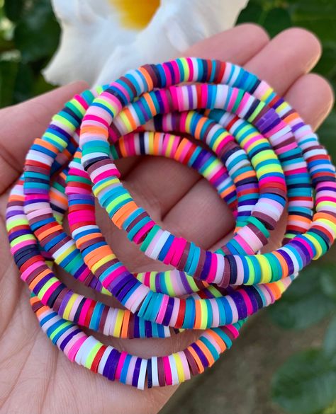 Excited to share this item from my #etsy shop: Rainbow Heishi Bracelet, Heishi Disc Beaded Stretch bracelet, Gift for Her, Stacking Bracelet, 6mm Vinyl disc bead, Beach Bracelet Rainbow Heishi Bracelet, Heishi Jewelry, Sorority Party, Heishi Bracelets, Bracelet Beading, Vinyl Disc, Fimo Beads, Heishi Bracelet, Homemade Bracelets