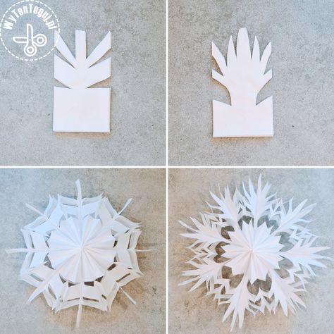 How to make paper bag snowflakes Bag Snowflakes, 3d Paper Snowflakes, Paper Snowflake Patterns, Paper Snowflakes Diy, Snowflake Template, Ramadan Decor, Crafts Origami, Paper Christmas Decorations, Snow Flakes Diy