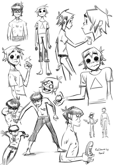 Gorillaz Character Design, Gorillaz Art Style Character Design, Gorillaz Drawing Style, Gorillaz Hands, Jamie Hewlett Art Style, Jamie Hewlett Sketches, Gorillaz Sketch, Gorillaz Art Style, Hand Studies