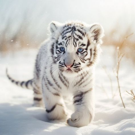 Natalie Animal, White Tiger Aesthetic, Alex Animal, Emma Animal, White Tiger Pictures, Animals In Snow, White Tiger Art, Cute Animal Pics, Baby White Tiger