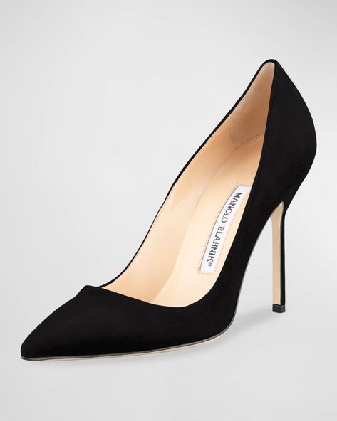 Manolo Blahnik BB 105mm Suede Pumps | Neiman Marcus Manolo Blahnik Bb Pump, Royal Wardrobe, Royal Outfit, Monika Hibbs, Manolo Blahnik Pumps, Manolo Blahnik Black, Closet Tour, Shoe Shelves, Manolo Blahnik Heels