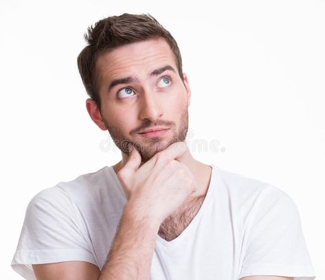 Portrait of the young thinking man looks up. Portrait of the young thinking man , #sponsored, #thinking, #man, #Portrait, #young, #white #ad Man Thinking Photography, Thinking Portrait, Person Thinking Reference, Person Thinking Images, Person Thinking, Thinking Face, Man Thinking, Thinking Photos, Stock Photos People