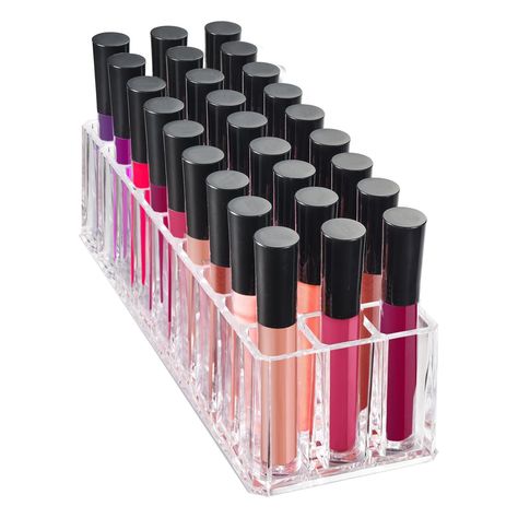 Makeup Acrylic Lip Gloss Organizer Holder! 27 Spaces Make Up Lipgloss Beauty Storage Display. Liquid lipsticks Cosmetics Brushes Pencils Mascara Skincare Eye Makeup Place, Makeup Collection Storage, Beauty Closet, Lipstick Brush, Lipstick Organizer, Makeup Storage Organization, Acrylic Organizer Makeup, Makeup Holder, Vanity Room