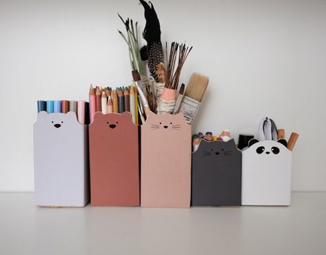 How to make adorable animal containers from recycled milk cartons Upcycling, Organisation, Craft Office, Milk Cartons, Recycled Crafts Kids, Upcycled Furniture Diy, Upcycle Clothes Diy, Recycled Glass Bottles, Cerámica Ideas