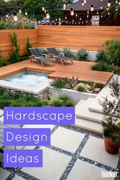 Landscaping Small Backyards On A Budget, Family Landscape Design, Aerial Backyard Design, Patio Hardscaping Ideas, Backyard Hardscaping Ideas, Small Backyard Modern Landscaping, Desert Hardscape Ideas, Small Hardscape Backyard, Odd Shaped Backyard Ideas