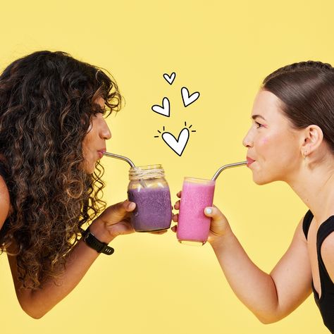 A big smoothie CHEERS with your Happy Way bestie! 🤩💜 ⁠ 🚀 www.happyway.com.au⁠ Snack Photoshoot, Drink Campaign, Date Bites, Tea Ads, Hi Tea, Granitas, Body Action, Food Ad, Adobe Fresco