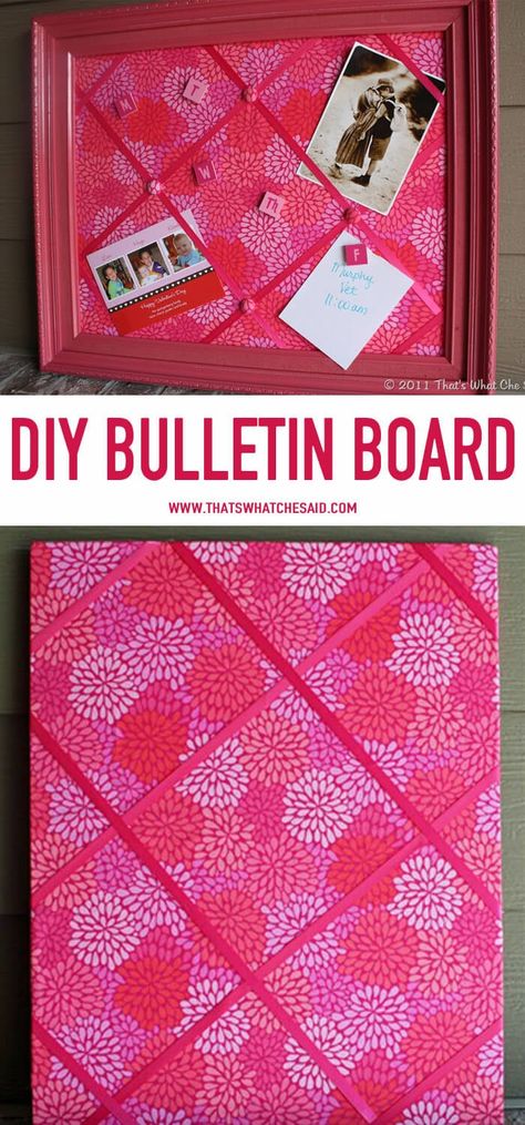 DIY Bulletin Board - That's What {Che} Said... Organisation, Patchwork, Memory Board Diy, Teen Room Organization, Kids Bulletin Boards, Art Bulletin Boards, Diy Bulletin Board, Fabric Decoupage, Diy Tumblr