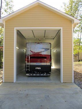 Motorhome Garage Ideas, Motorhome Garage, Rv Garages, Rv Port, Rv Shelter, Rv Garage Plans, Rv Covers, Rv Carports, Boat Garage