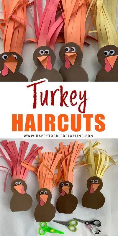 Fun and Easy Thanksgiving activities & crafts for toddlers Turkey Haircut, Thanksgiving Lesson Plans, Scissors Skills, Craft Thanksgiving, Thanksgiving Activities Preschool, Fun Thanksgiving Crafts, Thanksgiving Lessons, Thanksgiving Crafts Preschool, Easy Thanksgiving Crafts