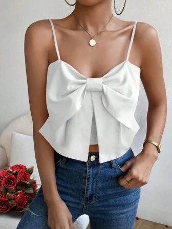 Women's & Men's Clothing, Shop Online Fashion | SHEIN Crop Top Blanco Outfit, Crop Tops Elegantes, Bow Top Outfit, Elegant White Blouse, Bow Crop Tops, Bridal Bra, Fitness Wear Women, Strapless Crop Top, Long Sleeve Turtleneck