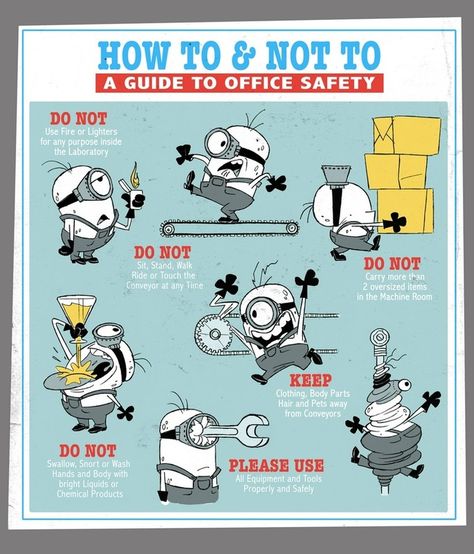 office safety tips Minions, Humour, Lab Safety Poster, Driving Memes, Office Safety, Health And Safety Poster, Safety Meeting, Office Training, Safety Poster