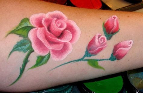 AmaDazzle Arts (Christina Kerr Davison) - BEAUTIFUL one stroke rose & rose buds!! Puts my pitiful roses to shame. Face Painting Flowers, Adult Face Painting, Cheek Art, Girl Face Painting, Face Painting Tutorials, Arm Painting, Face Painting Easy, Face Paint Makeup, Kids Face Paint