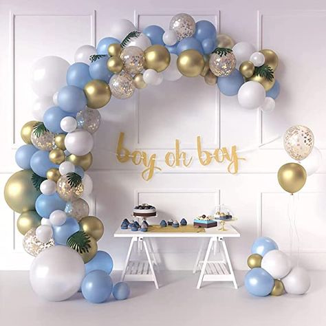 Fancy Party Decorations, Blue Balloon Garland, Baby Shower Balloon Arch, Baby Shower Blue, Its A Boy Balloons, Its A Boy Banner, Safari Decorations, Elephant Party, Balloon Garland Arch