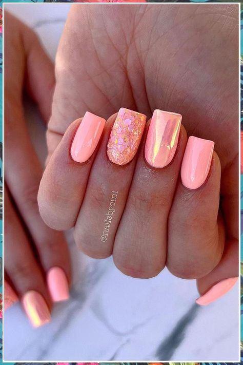 Looking to add a pop of color to your nails? Check out these 10 vibrant tropical pink nail color ideas! From bold fuchsias to soft pastels, these shades will give your manicure a tropical twist. Get ready to turn heads with your vibrant and stylish nails! Pink Coral Nails With Design, Classy Spring Nail Ideas, Short Gel Nails Summer Bright Designs, Trendy Pastel Nails Short, Spring Gel Polish Nails, Summer Nails With Sparkle, Spring Holiday Nails, Shellac Nail Designs Spring, Spring 2024 Nails Ideas