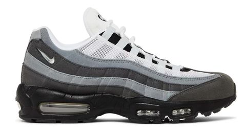 The Nike Air Max 95 Jewel Swoosh Grey features a unique combination of grey and dark grey overlays, textile underlay, and a dark grey rubber outsole. It also includes a transparent Air Max unit for cushioning, a mesh underlay for ventilation, and Nike branding on the sides, tongue, and counter. With its classic look and comfortable design, the Air Max 95 is perfect for everyday wear. Nike Air Max, Air Max 95, Nike Air Max 95, Classic Looks, Air Max, Dark Grey, Nike Air, Everyday Wear, Mesh