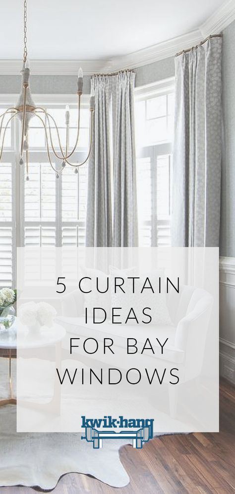 Spotlight on bay window decor! Check out bay window treatments and bay window curtain ideas to decorate your living room, sitting room, dining room or bedroom today. For more curtain tips, curtain inspiration and home decor ideas, visit us at www.kwikhang.com. Curtain Ideas For Bay Windows, Ideas For Bay Windows, Bay Window Curtains Living Room, Bay Window Curtain Ideas, Bow Window Treatments, Bay Window Bedroom, Bay Window Decor, Living Room Bay Window, Bay Window Treatments