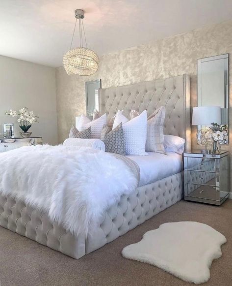 Chesterfield Headboard, Luxury Duvet Cover, White Room Decor, Luxury Room Bedroom, Pink Bedroom Decor, Classy Bedroom, Wingback Bed, Room Redesign, Redecorate Bedroom