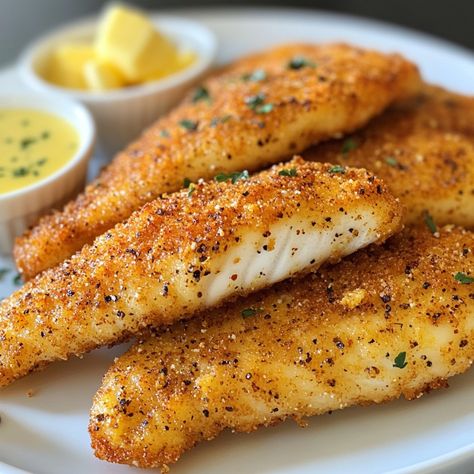 🧄🐟 Dive into flavor with our Garlic Butter Crispy Fried Fish—crunchy, garlicky perfection in every bite! 🍴✨ #CrispyFish #GarlicLovers Garlic Butter Crispy Fried Fish Ingredients: Fish fillets (4, any white fish) Flour (1 cup) Garlic powder (1 tsp) Salt (1/2 tsp) Pepper (1/2 tsp) Eggs (2) Butter (1/4 cup, melted) Oil (for frying) Instructions: Mix flour, garlic powder, salt, and pepper. Dredge fish fillets in flour mixture. Dip in beaten eggs, then coat again with flour mixture. Fry in hot... Fried Fish Coating Recipe, Fried Whiting Fish Recipes, Crunchy Food, Fish Fry, Fried Fish Fillet Recipe, Lightly Battered Fish, Frying Fish With Flour, Crunchy Fried Fish, Fish Fillet Recipe