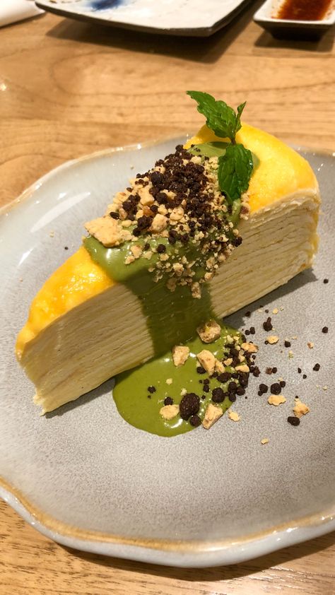 Dessert, Cake, Matcha, Sushi Hiro, Mille Crepe, Food Photo