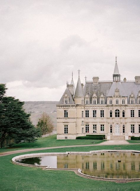 Gorgeous Chateau with a stunning lake in the front France, Instagram, A Pond, Lush, Castle, House Styles, Building, Green