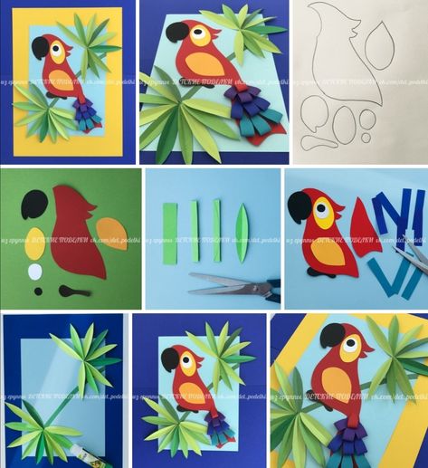 Parrot Art For Kids, Parrot Paper Craft, Bird Paper Craft, Parrot Craft, Jungle Crafts, Paper Butterfly Crafts, Zoo Crafts, Alphabet Crafts Preschool, Handmade Greeting Card Designs