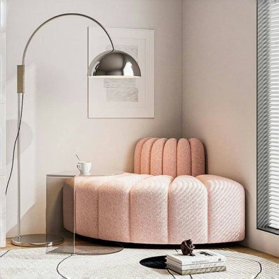 Lounge Room Furniture, Small Corner Seating Area, Circular Sofas Living Rooms, Curved Loveseats For Small Spaces, Half Circle Couch, Accent Sofa Living Room, Funky Couch Living Room, Corner Sofa Bedroom, Luxury Reading Corner