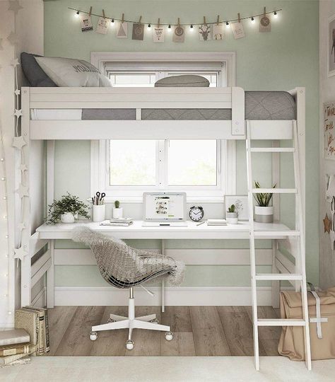 A loft bed is an excellent solution for the kids’ room when space is at a premium. A lot of today’s models even come with built-in desks, wardrobes and othe Loft Beds For Teens, Girls Loft Bed, Loft Beds For Small Rooms, Bed For Girls Room, Beds For Small Rooms, Diy Loft Bed, Twin Loft Bed, Teenager's Room, Girl Bedroom Designs