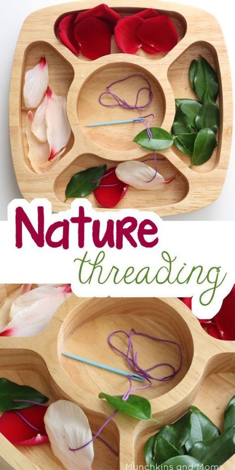 Nature Threading, Work For Preschoolers, Fall Preschool Activities, Montessori Practical Life, Nature School, Preschool Fine Motor, Montessori Ideas, Fine Motor Activities, Motor Activities