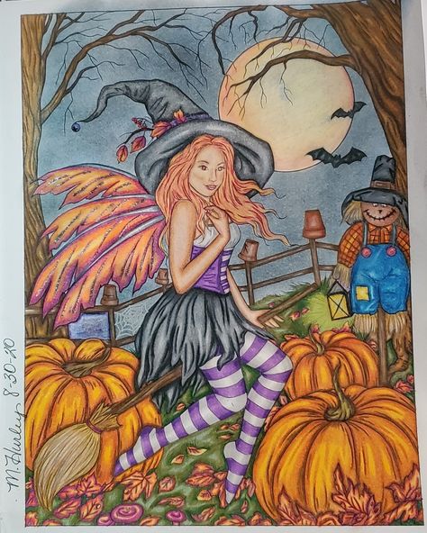 It's done!!!! I had a slip of the pencil when I was doing get face and wasn't prepared for how easily the Black Widow Pencils lay down color. Oops..... I think it still looks good though!  #adultcoloringbook #adultcoloring #jannaposvirina  Image: Fly with Me Book: Autumn Coloring Book Artist: Janna Prosvirina Colorist: Melissa Hurley Medium: Prismacolor Premiere Pencils, Stardust Stickles, Black Widow Pencils, Mungyo Soft Pastels, Silver Acrylic Paint Pen Janna Prosvirina, The Black Widow, Fly With Me, Acrylic Paint Pens, Paint Pens, Artist Books, Black Widow, Adult Coloring Books, Stardust