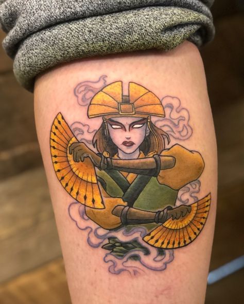 Kyoshi Fan Tattoo, Kyoshi Warrior Tattoo, Avatar Kyoshi Art, Toph Avatar Tattoo, Avatar Korra Tattoo, Atla Tatoos, Avatar Kyoshi Tattoo, Suki Tattoo, Kyoshi Tattoo