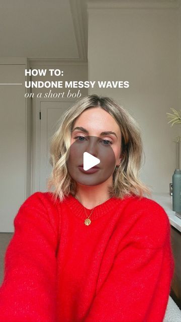 Emily Valentine on Instagram: "Think I’m getting the hang of this short hair thang ✨ 

How I create messy undone waves on my short hair. 
Products used:
@ghdhair straightener 
@hairbysammcknight multi task styling spray: great for hold and heat protection 
@livingproofuk full dry volume and texture spray: does what it says on the tin 
@mvanclarke hair brush: the most gentle brush ever

What do you want to see next?

#bobstyling #shorthairstylesforwomen #shorthairstyle #bobhairstyles #bobhairstyle #beachywaves #messywaves #undonehair #tousledhair 

Undone Beachy wave tutorial for short bob hair / Bob styling / how to curl bobs / bob hair styles / short hair style / messy waves" Short Wavy Hair With Volume, How To Get Shaggy Waves, Curling Bob Hairstyles, Styling Bobs Easy, Undone Waves Tutorial, Short Hair Loose Curls Soft Waves, How To Do Beachy Waves On Short Hair, Textured Waves Short Hair, Long Bob Hairstyles Half Up