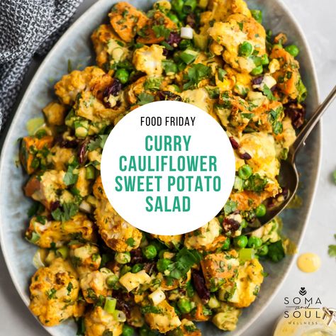 Cauliflower Sweet Potato Curry, Curried Cauliflower And Sweet Potato Bowls, Curry Cauliflower Salad, Curried Cauliflower Salad, Cauliflower Sweet Potato Recipes, Mediterranean Sweet Potatoes, Sweet Potato Juice, Cauliflower Sweet Potato, Metabolic Recipes