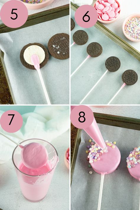Valentine's Day Oreo Pops - A Day In Candiland Recipes Skillet, Candy Land Christmas Door, Cake Pop Decorating, Candy Land Christmas Decorations, Candy Land Christmas Decorations Outdoor, Diy Desserts, Barbie Birthday Party, Oreo Pops, Candyland Decorations