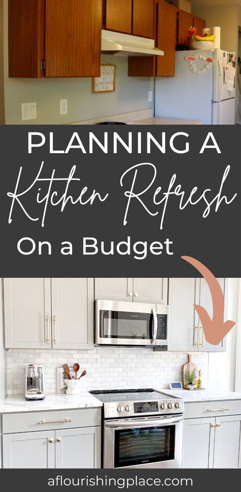 Small Condo Kitchen, Small Kitchen Redo, Small Farmhouse Kitchen, Small Kitchen Renovations, Budget Kitchen Makeover, Kitchen Facelift, Update Kitchen Cabinets, 1970s Kitchen, Kitchen Storage Hacks