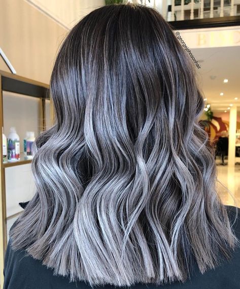 40 Bombshell Silver Hair Color Ideas for 2020 - Hair Adviser Silver Hair Highlights On Brown Hair, Brown With Silver Highlights, Silver Highlights On Dark Hair, Metallic Silver Hair, Brown And Silver Hair, Brown Hair With Silver Highlights, Dark Silver Hair, Gray Transition, Silver Hair Shampoo