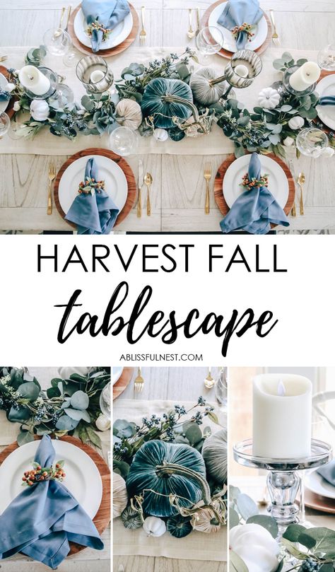 Light Blue Thanksgiving Table, Aqua Fall Decor Ideas, Turquoise Thanksgiving Table, Blue Thanksgiving Tablescapes, Blue Tablescapes Ideas, Blue Thanksgiving Table Decor, Blue Thanksgiving Table, Coastal Thanksgiving, Pumpkin Centerpieces Wedding