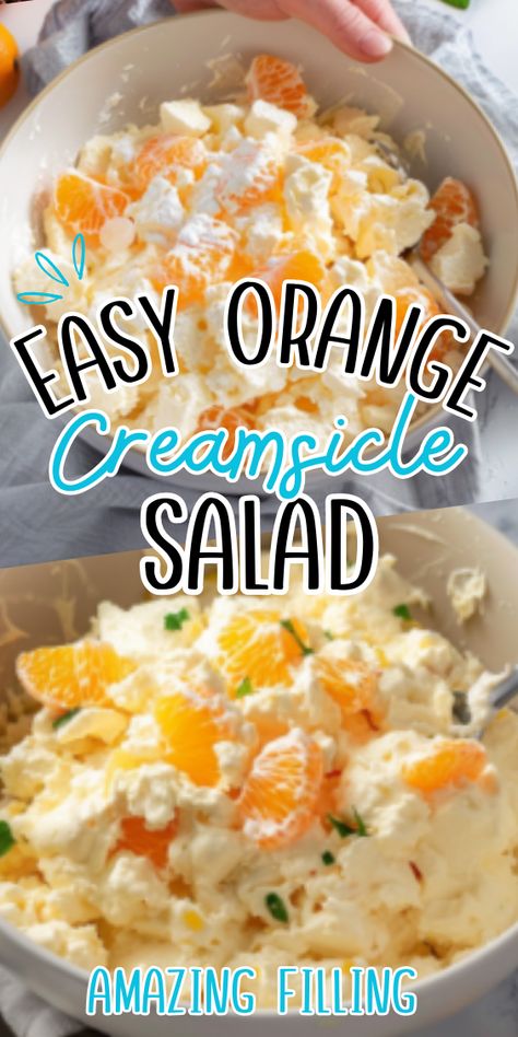 Easy Orange Creamsicle Salad Orange Creamsicle Salad, Creamsicle Salad, Orange Jello Salads, Mandarin Salad, Jello Mold Recipes, Creamy Salad, Orange Jello, Fluff Desserts, Mandarin Oranges