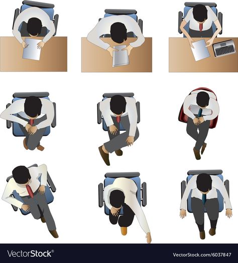 People Top View, Desk Top View, Interior Vector, Cartoon Drawings Of People, Architect Drawing, Cartoon Drawing Tutorial, Animated Man, Architecture People, Sitting Poses