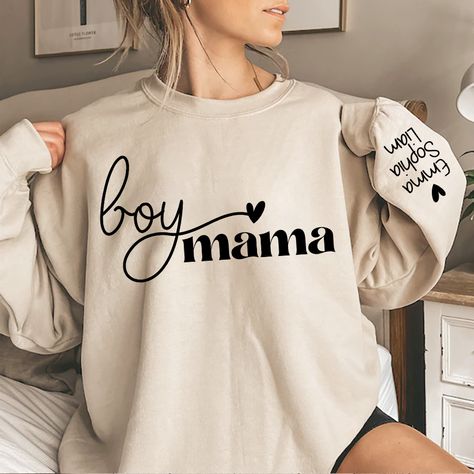 Boy Mama Sweatshirt, Custom Mama And Kids, Gift For Mom TH Sweatshirt Suitable for many occasions such as Christmas, Father's Day, Mother's Day, birthday This classic crew-neck sweatshirt is an essential basic item for anyone’s wardrobe. The ribbed cuffs on the sleeves and waist are reinforced, and the high-quality cotton ensure that anyone will enjoy this cuddly and cool sweatshirt for many moons to come. Preshrunk fleece knit Double-needle stitching at shoulder, armhole, neck, waistband and cu Chihuahua Mom, Mama Sweater, Boy Mama, Mom Sweater, Mama T Shirt, Mama Gifts, Mama Sweatshirt, Product Listing, Cute Sweatshirts