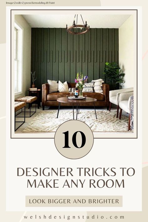 Transforming a small room into a space that feels more open and light doesn’t require tearing down walls. It’s about illusion—creating the perception of more square footage and brightness through thoughtful design choices. Interior designers use certain tricks that make tiny spaces not only more functional but also more beautiful. Here’s 10 ways you can apply these designer-approved strategies to make your small home feel more spacious and welcoming. Easy Living Room Updates, How To Make Space Look Bigger, Add Interest To Walls, How To Make Your Walls Look Taller, Ways To Make Room Look Bigger, Make Small Home Feel Bigger, Accent Wall To Make Room Look Taller, Knee Wall Decorating Ideas, Making A Small House Feel Bigger