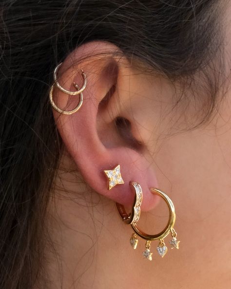 Want to shine like a star? You can when you're wearing these four-pointed star studs! Take your look to the next level when you're wearing these sparkling earrings. Materials: 14K gold plated sterling silver, cubic zirconia Features: 0.3" stud, 1mm CZ stones, Lead & Nickel free, post back Piercing Placement, Sparkling Earrings, Gold Star Earrings, Star Stud Earrings, Star Earrings Stud, Ear Rings, Free Post, Star Studs, Girly Jewelry