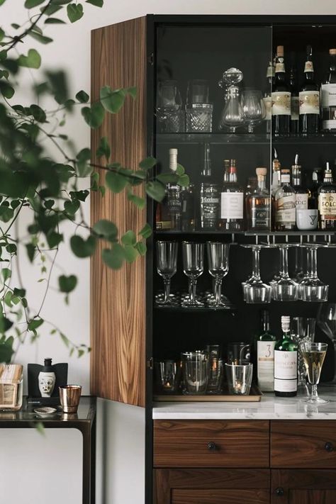 5 Tips for Small Home Bar Areas in Tight Spaces Small Space Bar Ideas, House Bar Design Small Spaces, Cozy Home Bar, Mini Bar Ideas Small Spaces, Small Home Bar, Small Bars For Home, Home Bar Setup, Home Bar Areas, Wall Mounted Bar