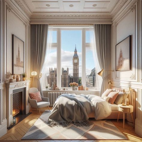 ✨ Dreamy London mornings ✨ Waking up to this stunning view of Big Ben and the charming cityscape is pure bliss 🤎🤎 Follow @hale_interior_design for more inspiration Design by @hale_interior_design #londonliving #interiordesign #cozyvibes #roomwithaview #homeinspiration #interior #architecture #londonluxuryhomes #london #londonlife #dreamhome #deco #cozyhome #cozyvibes London Apartment Aesthetic, London Flat Interior, London Townhouse Interior, London House Interior, 2025 Manifestation, London Bedroom, Townhouse Interior, Bloxburg Houses, London Interior Design