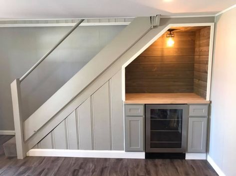 Small Basement Set Up Ideas, Condo Basement Ideas, Master Basement Suite, Small Basement Stairs, Small Basement Wall Ideas, How To Open Up Basement Stairs, Basement Cabinet Color Ideas, Basement Boiler Room Ideas, Changing Basement Stairs Layout