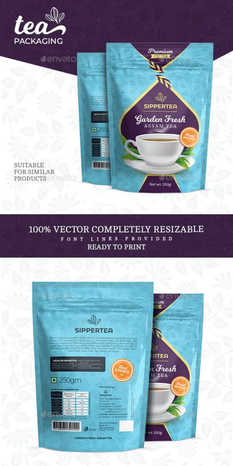 Tea Powder Packaging Design, Natural Food Packaging Design, Tea Packet Design, Tea Pouch Design, Tea Pouch Packaging Design, Stand Up Pouch Packaging Design, Pouch Design Packaging, Premium Tea Packaging, Tea Packing Design