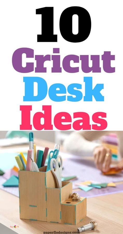 10 Best Cricut Desk Ideas for Your Home Office or Craft Room  - Paper Flo Designs Cricut Area Set Up, Cricut Setups, Cricut Desk Set Up Home Office, Organizing Cricut Supplies Craft Rooms, Cricket Craft Room Ideas, Craft Room Cricut Organization, Cricut Desk Organization, Cricut Craft Desk, Cricut Craft Table